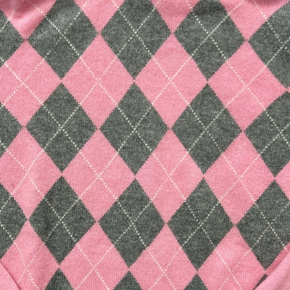 Women’s cashmere turtleneck Argyle sweater in pink and gray. Size small. - Picture 3 of 6
